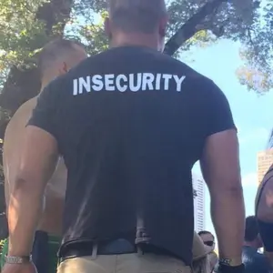 Man wearing INSECURITY t-shirt